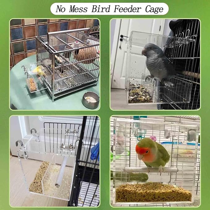 No Mess Bird Feeder for Cage, Automatic Acrylic No Mess Bird Feeder Cage for - Image 5