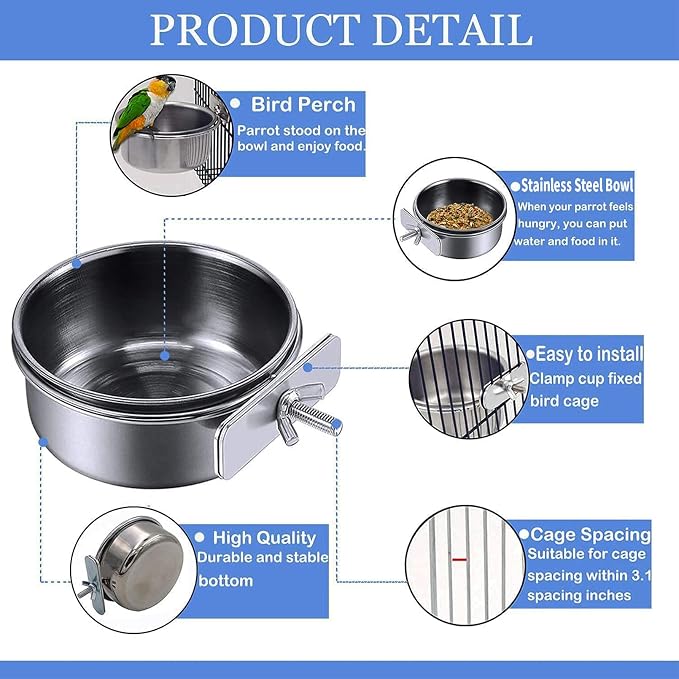 Tfwadmx 6 Pcs Bird Feeding Dish Cups Parrot Food Bowl Clamp Holder Coop Cup - Image 5