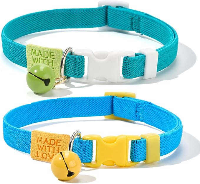 Elastic Cat Collar 2 Pack of Safety Quick Release Cat Collars by YUDOTE