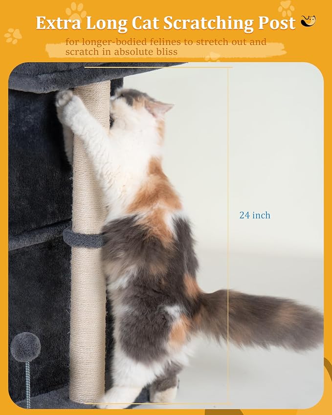 24in Cat Tree Tower with Scratching Post, 19 * 16.5in Window Perch Bed - Image 5