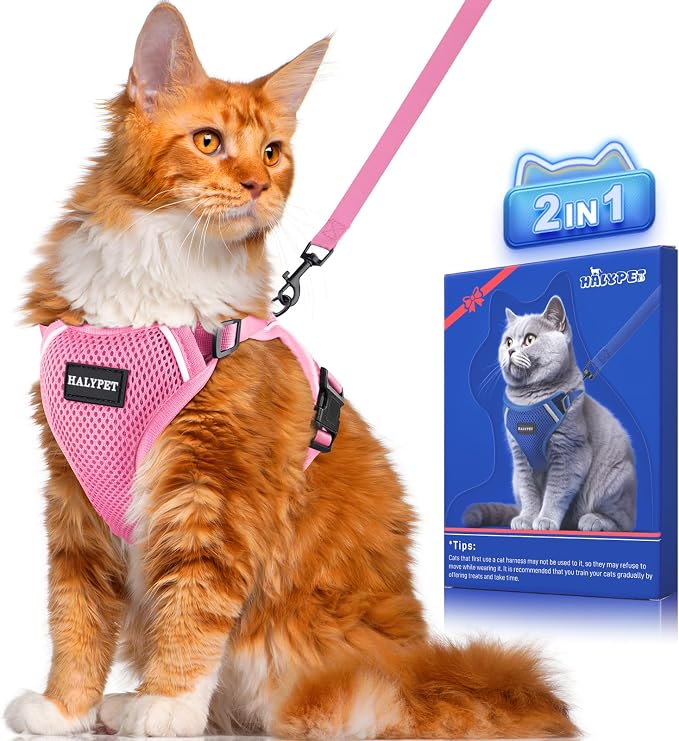 Halypet Cat Harness and Leash Set Escape Proof Soft Adjustable Cat Leash by DOMoreWithYourPet