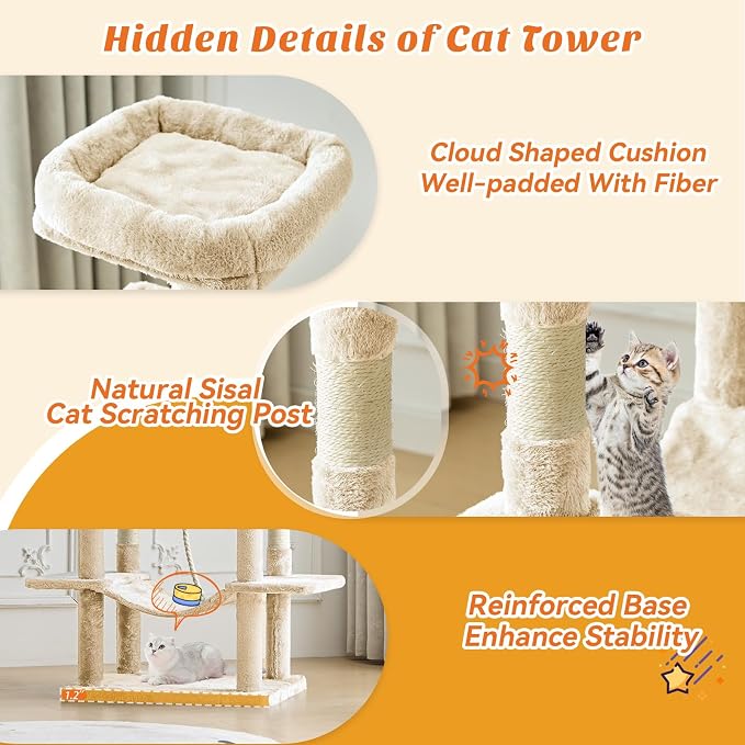 DUMOS Large 66 Inch Cat Tree Tower, Tall Multi Level Cat Climbing Tower - Image 3
