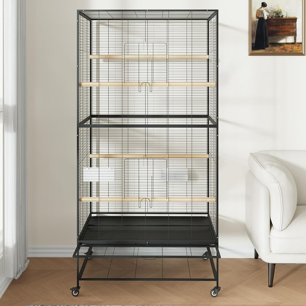66-Inch Wrought Iron Parrot Flight Cage with Rolling Stand - GlobalHabitat Supply