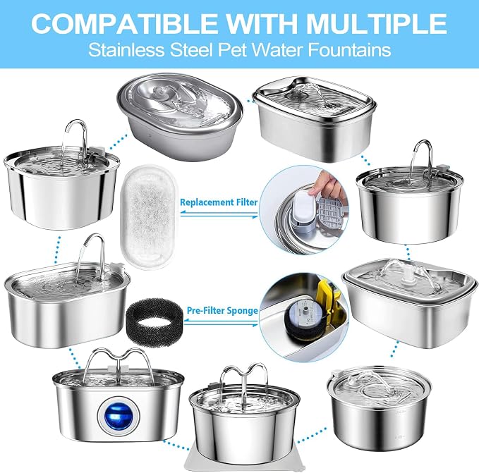 Cat Water Fountain Filter for Stainless Steel 108oz/3.2L& 67oz/2L Automatic Pet - Image 2