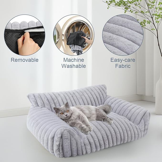 Cute Cat Couch Bed for Indoor Cats, Fluffy Pet Cat Sofa - Image 7