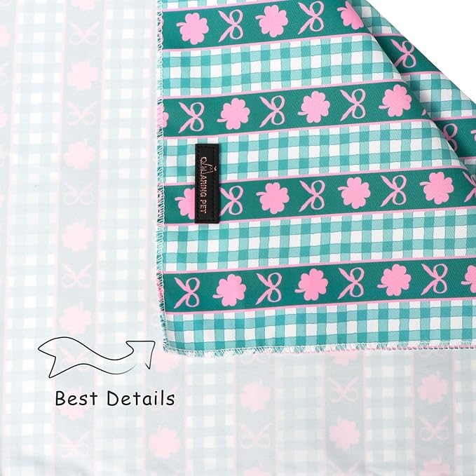ARING PET St Patrick's Day Dog Bandana, Cute Green Grid Pink Clover Shamrocks - Image 5
