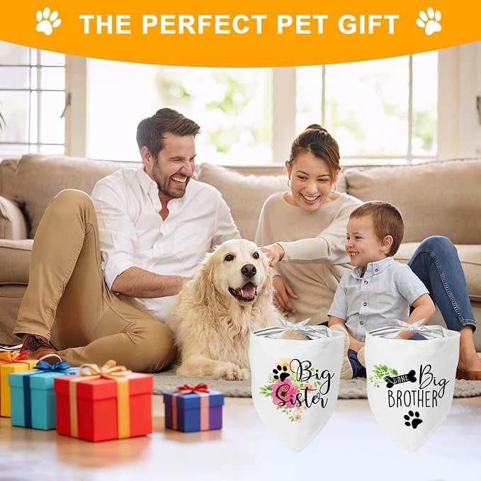 2 Packs Big Sister Brother Pregnancy Announcement Dog Bandana, Gender Reveal - Image 7