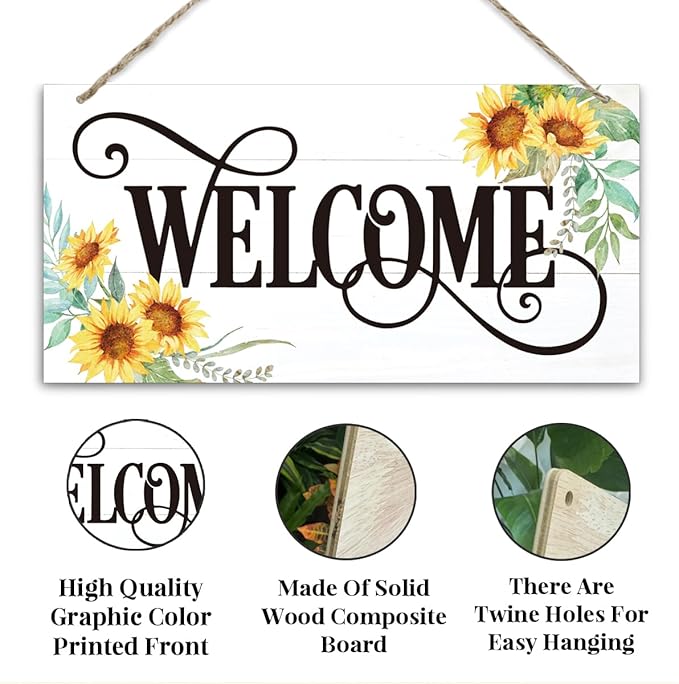 Welcome Sign for Front Door, Welcome Decor Wooden Hanging Sign for Wall Decor - Image 3