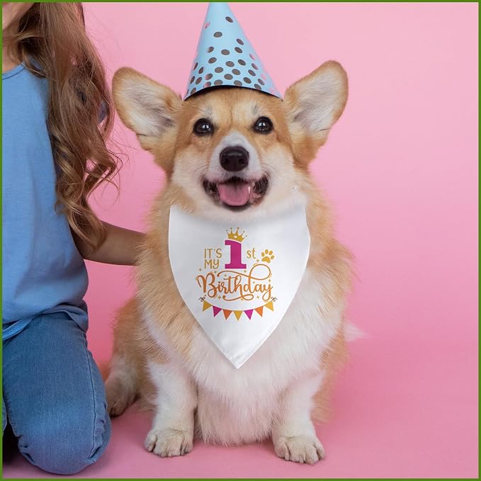 It's My 1st Birthday Dog Bandana Happy 1st Birthday Pet Triangle Scarf - Image 6