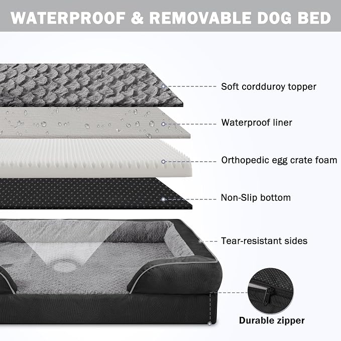 INVENHO Orthopedic Dog Bed for Large Dogs, Washable Waterproof, Egg-Crate Foam - Image 4