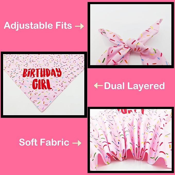Birthday Girl Dog Bandanas 1 Pack, HBD Pet Scarves - Image 4