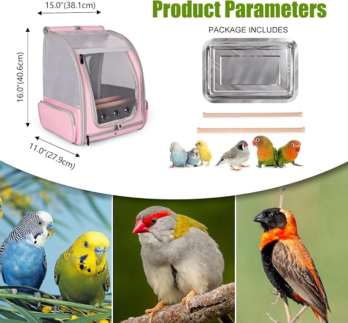 Parrot Carrier Backpack with Front Zipper Opening, Bird Travel Carrier Cage - Image 3