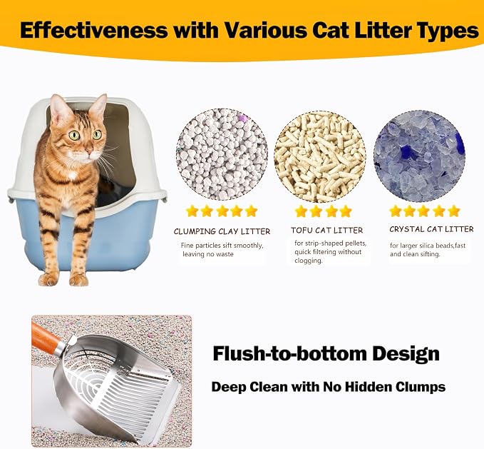 Custom 40% Thicker Side Edges 304 Stainless Steel Metal Cat Litter Scoop - Image 8