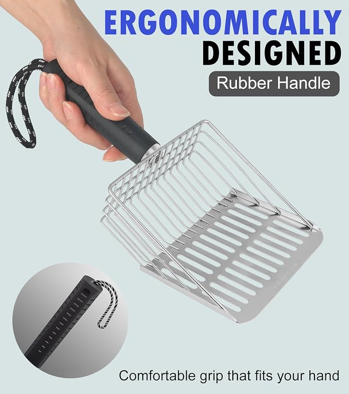 Cat Litter Scoop with Holder, Solid and Durable Metal Litter Scoop, Stainless - Image 5