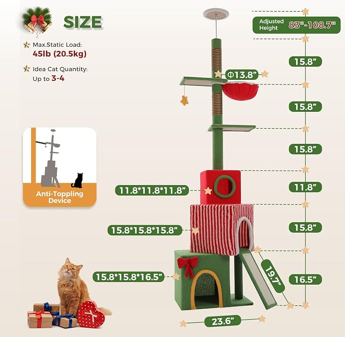 PETEPELA 83-108'' Floor to Ceiling Christmas Cat Tree - Image 4