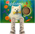 Welcome Spring Pet Feeding Mat 24" x 16"White Dog Floral Design Non Slip Cat by HOMETITUTE