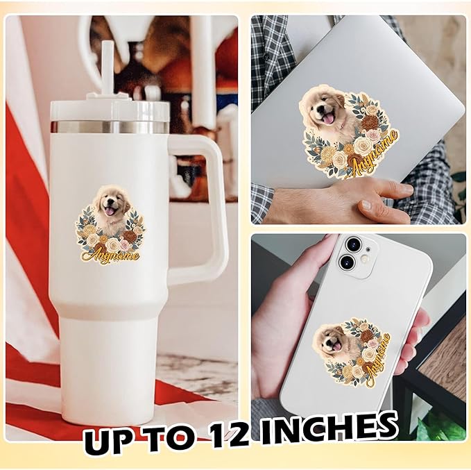 Custom Pet Face Photo Name Floral Sticker Personalized Text Image Animal Flower - Image 3