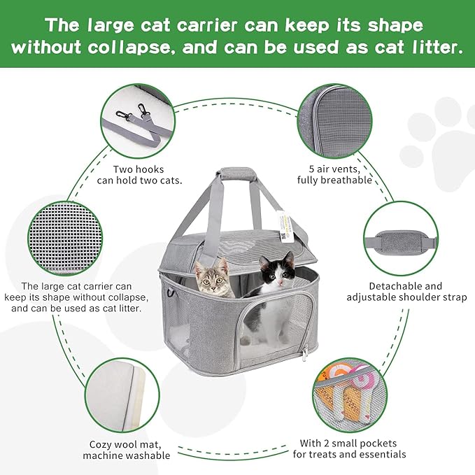 Large Cat Carrier for 2 Cats, Soft Side Pet Carrier for Cats Small Dog - Image 4