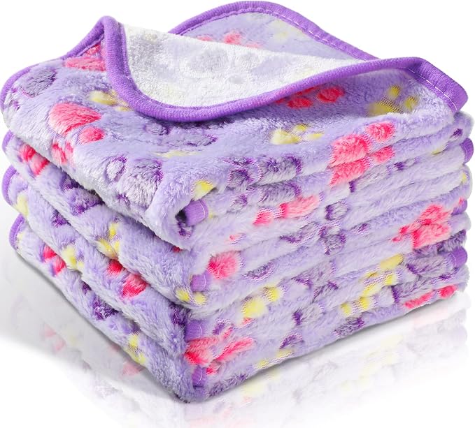 Tatuo 4 Pcs Dog Blanket for Pet Puppy Teething Toys Paw Print Fleece Blanket by Tatuo