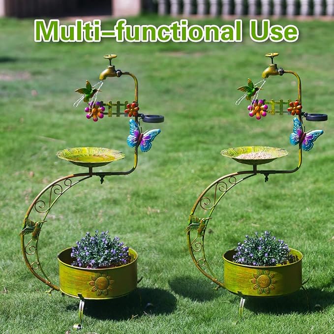 VEWOGARDEN Bird Bath for Outside, Solar Metal Outdoor Standing Birdbath - Image 4