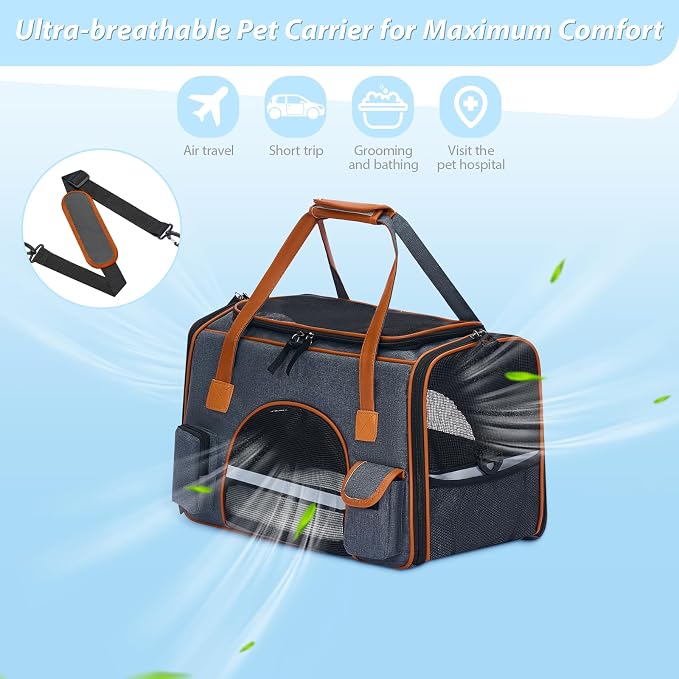 Pesen 20x12x11 Inches Cat Carrier– Fits Pets Up to 28 lbs, Anti-Collapse Design - Image 3