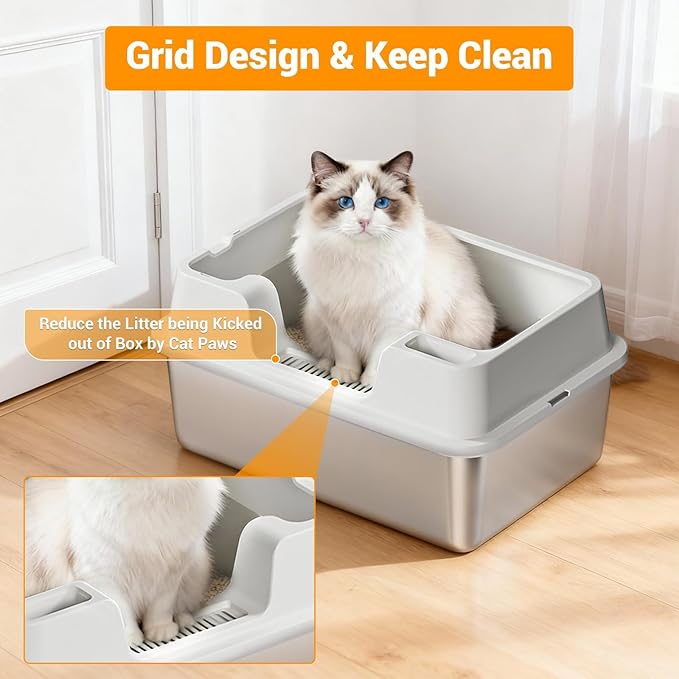 Stainless Steel Litter Box, XL Enclosed Cat Litter Boxes - Image 3