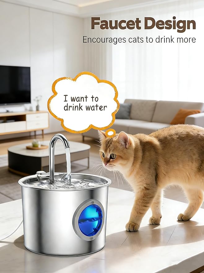 Cat Water Fountain Advanced 304 Stainless Steel 2.2L/74oz - Image 3
