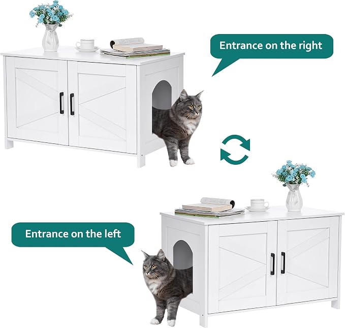 Homhedy Cat Litter Box Enclosure, Wooden Cat Washroom Furniture - Image 6