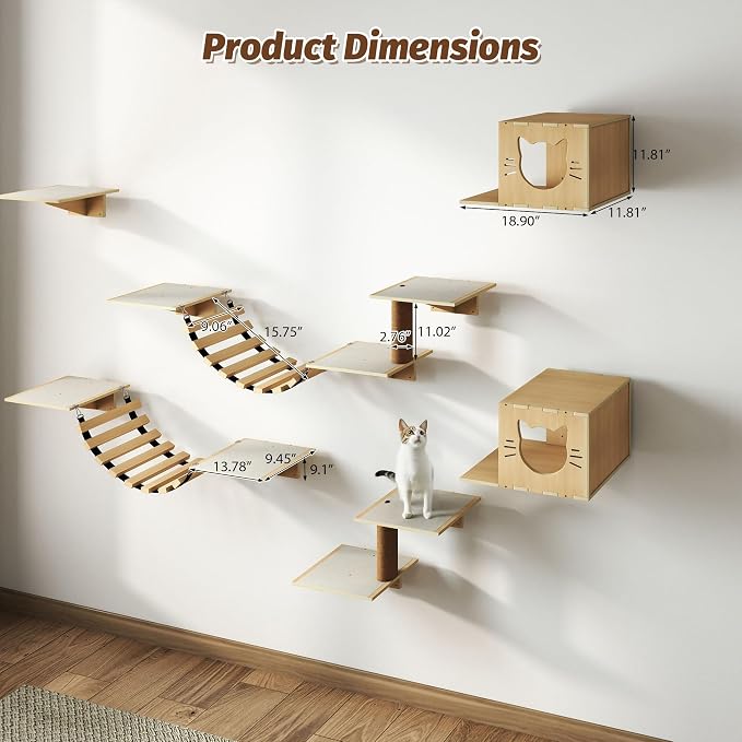 Cat Wall Shelves, Wood 8-in-1 Cat Wall Furniture Set, Large Cat Shelves - Image 7