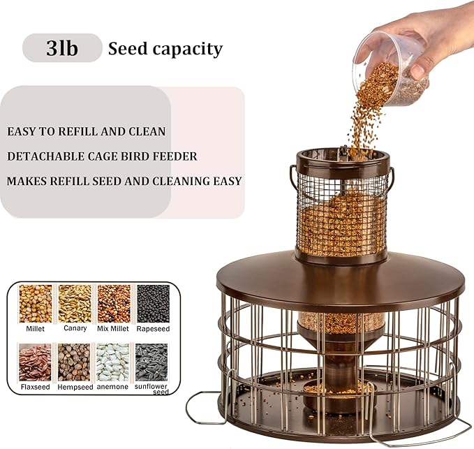 Upgraded Squirrel Proof Bird Feeders, 3Lbs Capacity Caged Bird Feeder, - Image 4