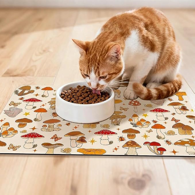 Dog Food Mat for Pet Cat Food Mat, Mushroom Absorbent Quick Dry Dog Bowl Mats - Image 2