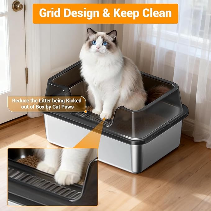 Stainless Steel Litter Box, XL Enclosed Cat Litter Boxes - Image 2