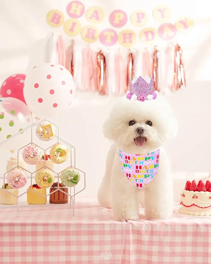PET SHOW Pink Floral Hat, Bandana & Collar Bows Charms Set - Image 6