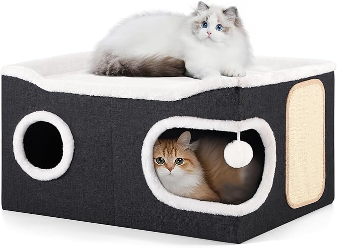 Cat Beds for Indoor Cats, Extra Wide Cat Cube House for Multi Cats, Foldable by Shikha