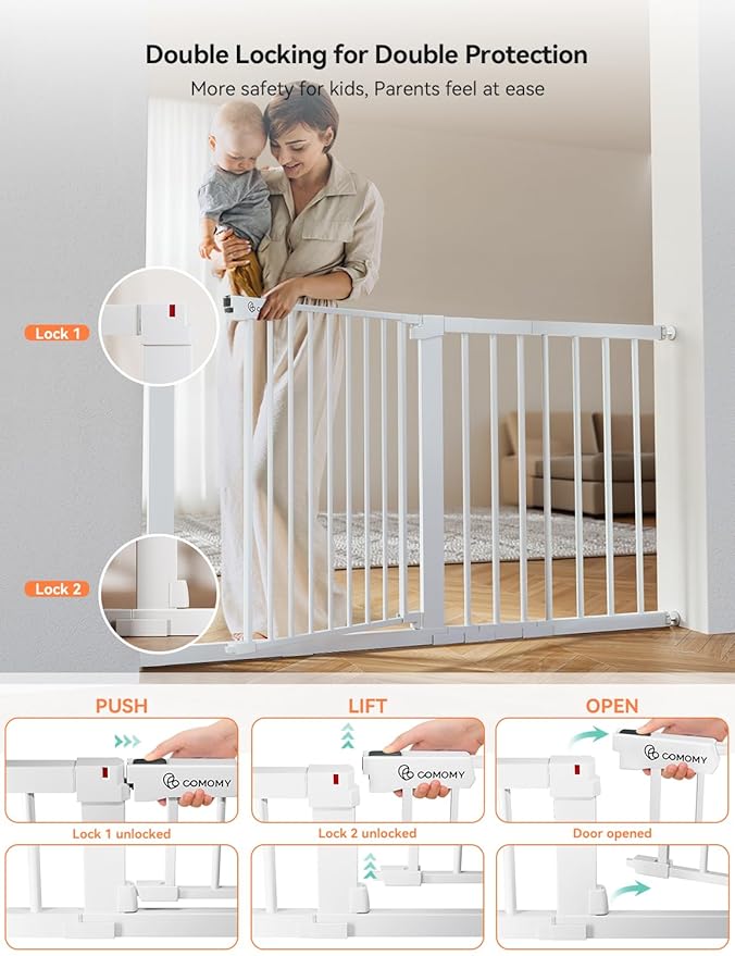COMOMY 30" Tall Baby Gate for Stairs Doorways, Fits Openings 29.5" to 51.6" Wide - Image 4