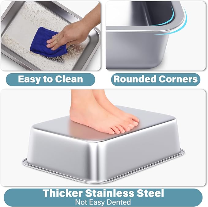 Small Stainless Steel Litter Box 2 Pack, 15.7"x11.8"x4" Small Litter Box - Image 3