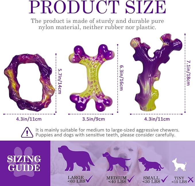 Tough Dog Toys for Aggressive Chewers 3 Pack, Indestructible Dog Toy for Large - Image 2