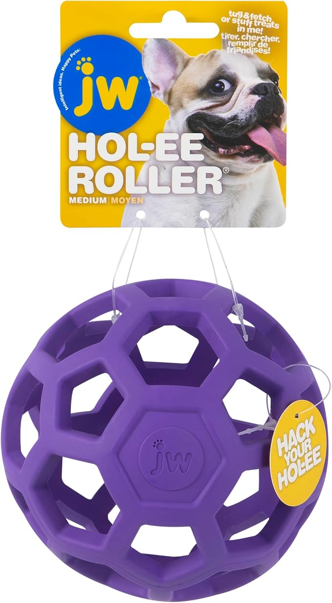 JW Pet Hol-ee Roller Dog Toy Puzzle Ball, Natural Rubber, Colors May Vary by JWPet