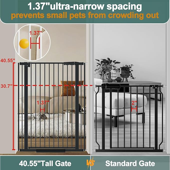 40.55" Tall, 53.74-61.61 Inch Wide, 1.37" Ultra Narrow Spacing Dog Pet Baby - Image 2
