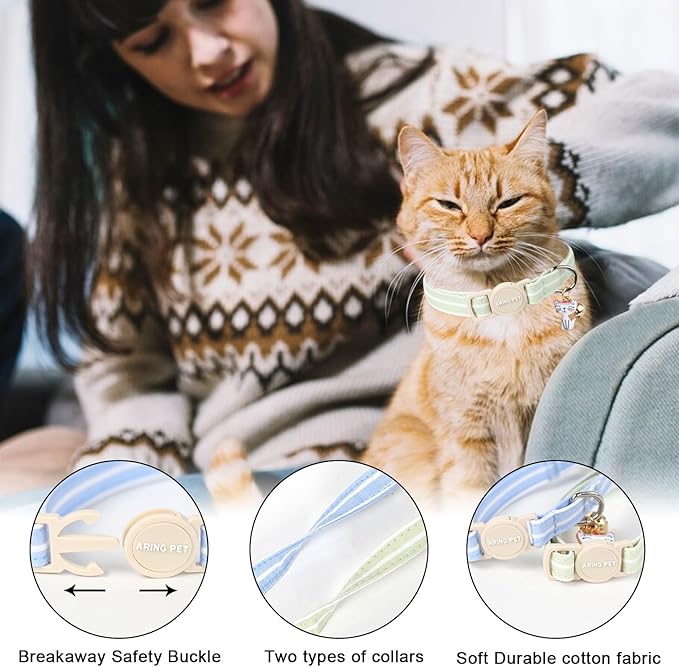 ARING PET 2 Pack Cat Collar-Cute Cotton Cat Collar Breakaway - Image 2