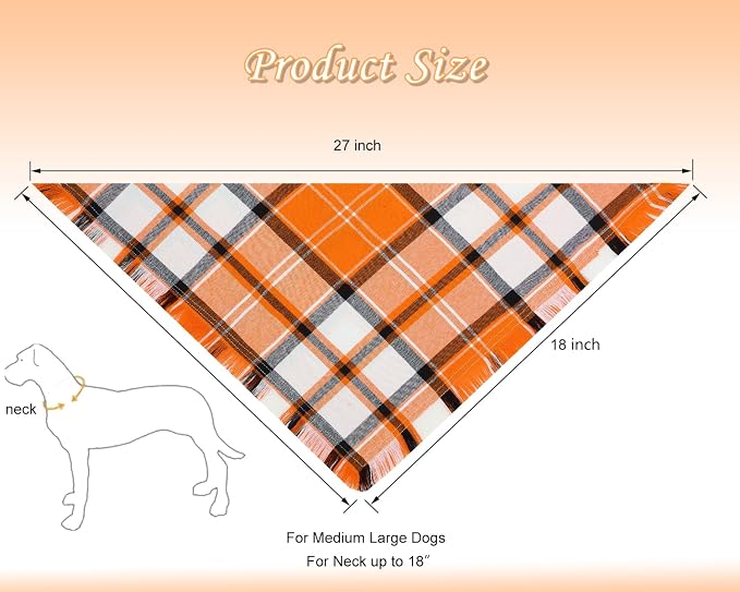Fall Dog Bandanas, Autumn Halloween Orange Plaid Scarf, Triangle Holiday - Image 2