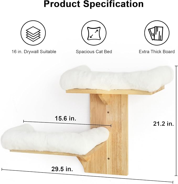FUKUMARU Cat Wall Shelves, 2 Platform Cats Walls Furniture, Tree Shape Kitten - Image 6