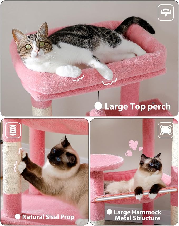 Cat Tree for Large Cats with Metal Plush Big Hammock, 56.3" Cat Tower for - Image 4