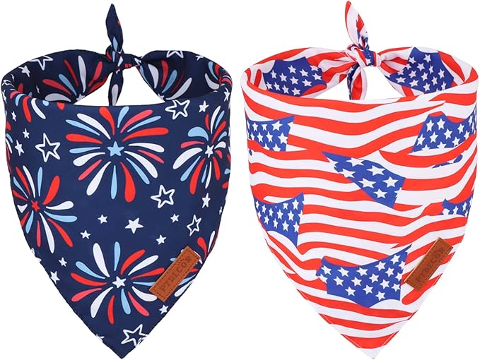 PTDECOR American Flag Dog Bandana 4th of July Dog Puppy Scarf Reversible Red by PTDECOR