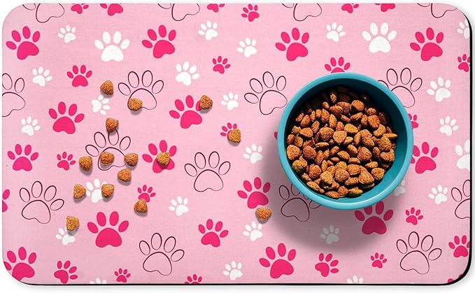 Dog Food Mat, Absorbent Water Bowl Mats Cat Pet Feeding Placemats Pink 17 * 30 by Zoeeya