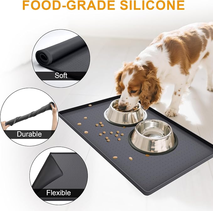 Mofason Pet Food Mat Waterproof Dog Mat 24”x16” Large – 0.5” inch Raised Edge - Image 4