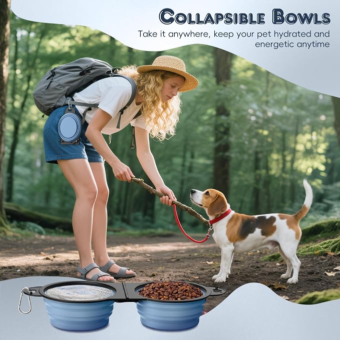 Pawaboo 2-in-1 Collapsible Dog Bowls, Dual Puppy Food and Water Bowls, 180° - Image 6