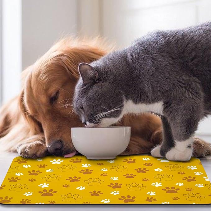 Dog Food Mat, Absorbent Water Bowl Mats Cat Pet Feeding Placemats Yellow 12 * - Image 7