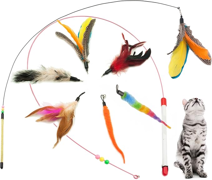 Fashion's Talk Feather Wire Wands Kitten Toys Worm Teaser Wand Cat Toy by Fashion%27s+Talk