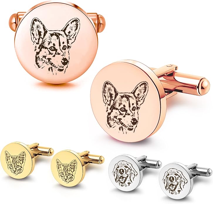 Anavia Pet Portrait & Handwriting Cufflinks Tie Clip Gift Box Set, Personalized by Anavia